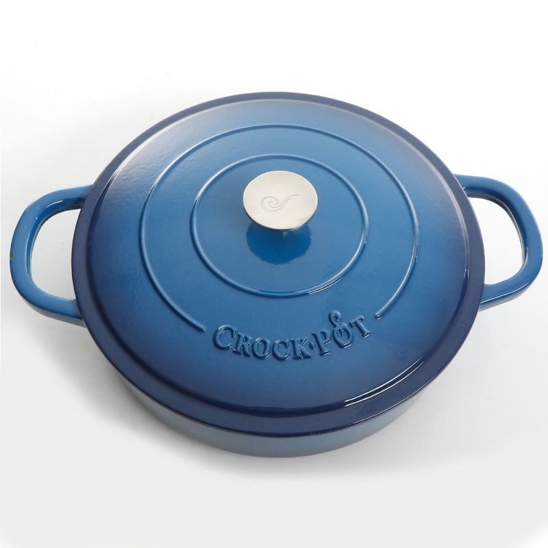 Crock Pot Artisan Enameled 5 Quart Cast Iron Round Braiser Pan with Self Basting Lid in Sapphire Blue, 2 of 12
