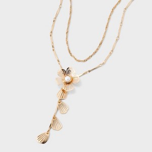 Petal Drop Y Multi-Strand Necklace - A New Day™ Gold: Nickel-Free, Lobster Claw Clasp, Flower Accents - 1 of 4