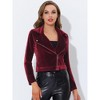 Allegra K Women's Velvet Zipper Lapel Collar Moto Biker Jacket - 2 of 4