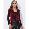 Allegra K Women's Velvet Zipper Lapel Collar Moto Biker Jacket - image 2 of 4