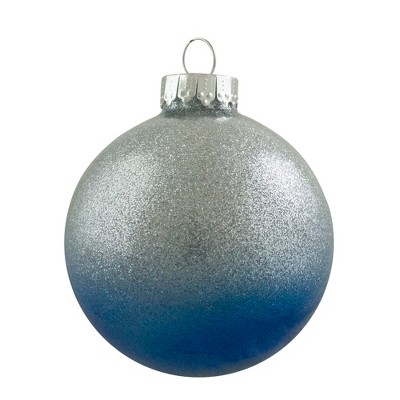 Icy Blue Vertical Stripe Hand Blown Glass Ornament