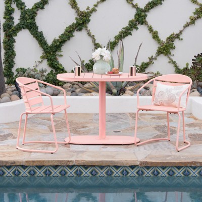 VisioGear Patio Bistro Sets, 3 Pieces Patio Dining Sets with Metal Table Top for Backyard or Poolside, Coral, 21.25"*20.75"*29.75"