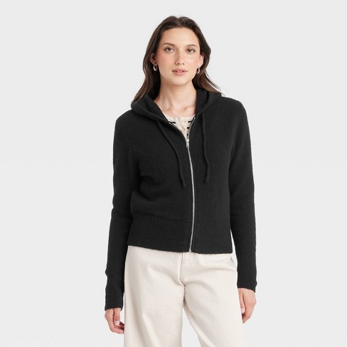 Black zip up sweater women's sale