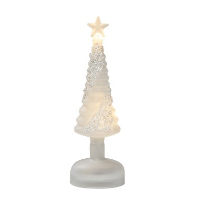 Transpac Glass 11 in. White Christmas Frosted Light Up Tree