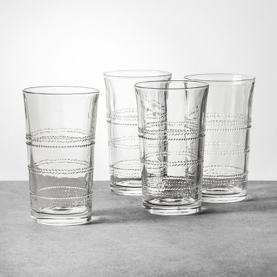 4pk 16oz Embossed Glass Drinkware Tall - Hearth &#38; Hand&#8482; with Magnolia