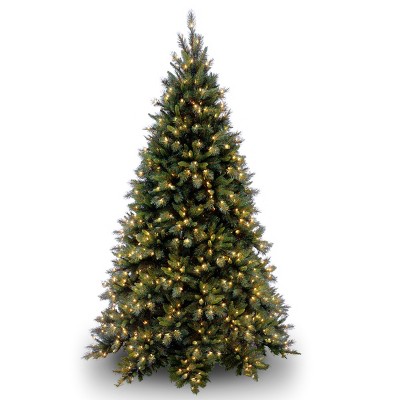 National Tree Company 9 ft Pre-Lit Artificial Medium Christmas Tree, Green, Tiffany Fir, White Lights, Includes Stand