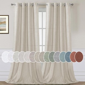 Living Room Linen Curtains Nickel Grommet Energy Saving Light Filtering Semi Sheer Curtain - 1 of 4