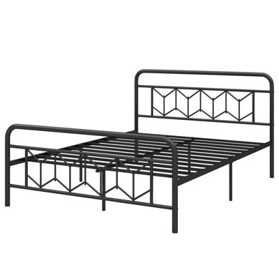 Tangkula Full/King/Queen/Twin Metal Bed Frame Platform Bed with Diamond Accented Headboard & Footboard Black