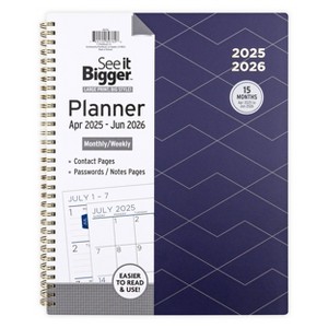 See It Bigger 15" April 2025 to June 2026 Monthly/Weekly Planner Large Blue with Lines - 1 of 4