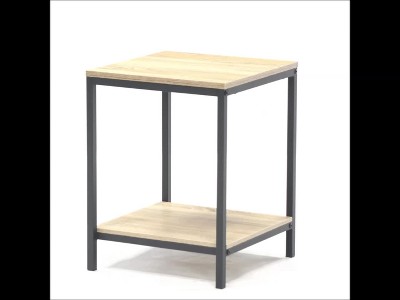 Charter Oak and Black Metal Rectangular Side Table with Shelf