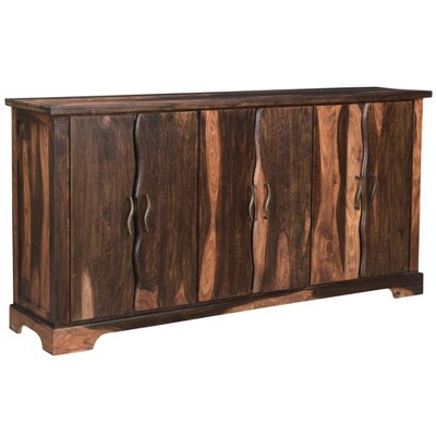 HomeRoots 72" Dark Brown Solid Wood Live Edge Sideboard with Six Doors