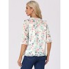 INSPIRE CHIC Women's Round Neck Ruffle 3/4 Sleeve Floral Print Chiffon Blouse - 4 of 4