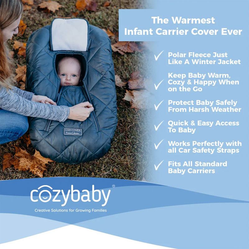 CozyBaby Premium Baby and Infant Insulated Polar Fleece Car Seat Cover with Dual Zippers, Elastic Edge, and Pull Over Flap, Black, 4 of 7