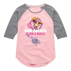 Girls' - Paw Patrol - Paw Patrol Is On A Roll Shirt Tail Raglan Graphic T-shirt - 1 of 4