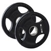 HolaHatha 10 Pound Olympic Rubber Coated Weight Plates with Tri Grip Handle for Full Body Strength Training Workouts, Black (Set of 4) - 2 of 4