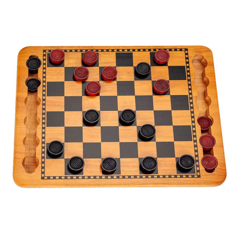 WE Games 14.5 in. Red and Black Solid Wood Checkers Set, Grooves in Board, 1 of 9