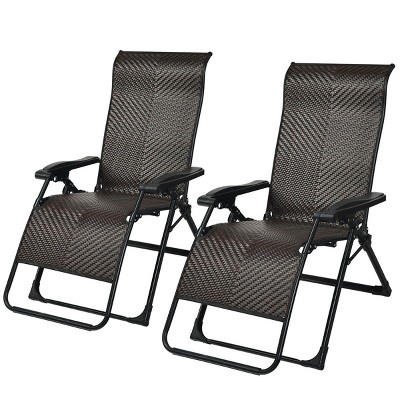 Costway 2PCS Patio Rattan Zero Gravity Lounge Chair Folding Recliner Adjustable Headrest