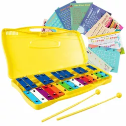 Costway 25 Notes Kids Glockenspiel Chromatic Metal Xylophone w/Yellow Case and 2 Mallets