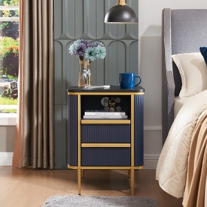OKD Modern Nightstand w/Charging Station & Faux Marble Tabletop, Luxury Bed Side Table - 1 of 4