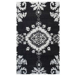 Charcoal Botanical Knotted Accent Rug - (3