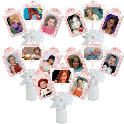 Big Dot of Happiness 10th Pink Rose Gold Birthday Party Picture Centerpiece Photo Table Toppers 15 Pc