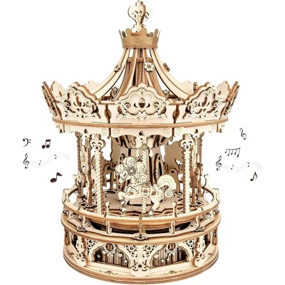 ROBOTIME Music Box 3D Puzzles,Carousel Model Building Kits,Christmas Birthday Gift for Kids Girls Daughter Wife Girlfriend, Beige, 6.7"*6.7"*9.25"