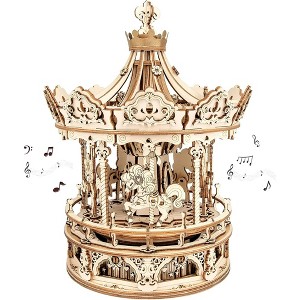 ROBOTIME Music Box 3D Puzzles,Carousel Model Building Kits,Christmas Birthday Gift for Kids Girls Daughter Wife Girlfriend, Beige, 6.7"*6.7"*9.25" - 1 of 4