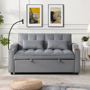 CAVINAS 70" Modern Futon Loveseat Sofa,3-in-1 Convertible Sofa Bed with Adjustable Backrest and 2 Pillows,Sleeper Couch for Living Room, Bedroom - 1 of 4