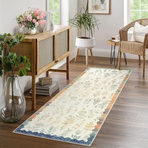 Indoor Modern Plant Bird Pattern Area Rug for Living Room Low Pile Non Slip Carpet for Bedroom Decor Washable Rug for Bathroom - 1 of 4