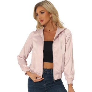 INSPIRE CHIC Women's Casual Zipper Front Satin Lightweight Bomber Jacket - 1 of 4