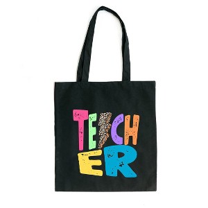 City Creek Prints Teacher Lightning Bolt Canvas Tote Bag - 15x16 - Black - 1 of 2