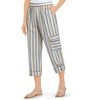Collections Etc Striped Cargo Cuffed Hem with Button Tab Elasticized Waist Capris - 2 of 4