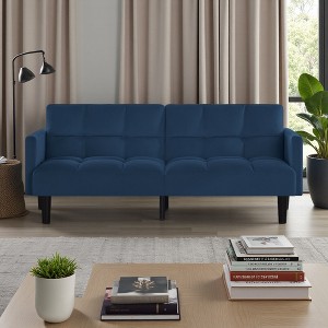 75" Velvet Convertible Folding Futon Sofa Bed with 6-Position Adjustable Backrest - 1 of 4
