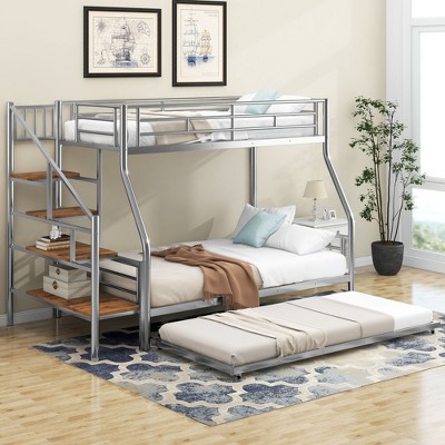 Grungis Twin over Full Loft Bed with Trundle and Storage Staircase,Modern Bunk Bed with Full-Length Guardrail,Loft and Bunk Bed for Bedroom