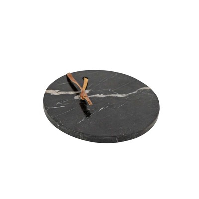 Round Black Marble Cheese Serving Board with Leather Loop