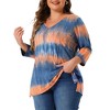 Agnes Orinda Women's Plus Size Tie Dye 3/4 Sleeve Side Slit V Neck Trendy Spring Tops - 2 of 4