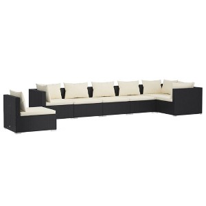 vidaXL Patio Lounge Set Outdoor Sectional Sofa Set Table Garden Poly Rattan - Black and Cream 3x Corner 4x Middle - 1 of 4