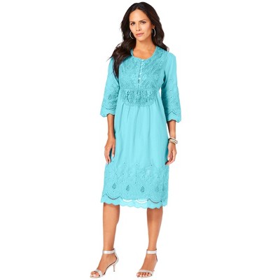 Roaman's Women's Plus Size Cotton Lace Dress
