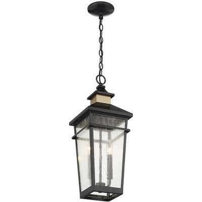 Kingsley Matte Black and Brass 2-Light Outdoor Hanging Lantern