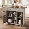 41" Mobile Farmhouse Storage Island,Rolling Kitchen Island with Drop Leaf - with 2 Glass Door Cabinets, 3 Open Shelves & 2 Drawers for Dining Room - 3 of 4