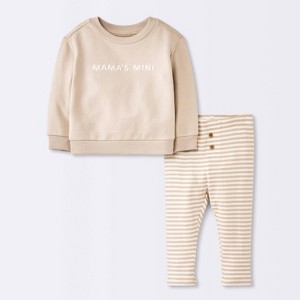 Baby Boys' 2pc Mama's Mini Embroidered Sweatshirt Set - Cloud Island™ Tan - 1 of 4