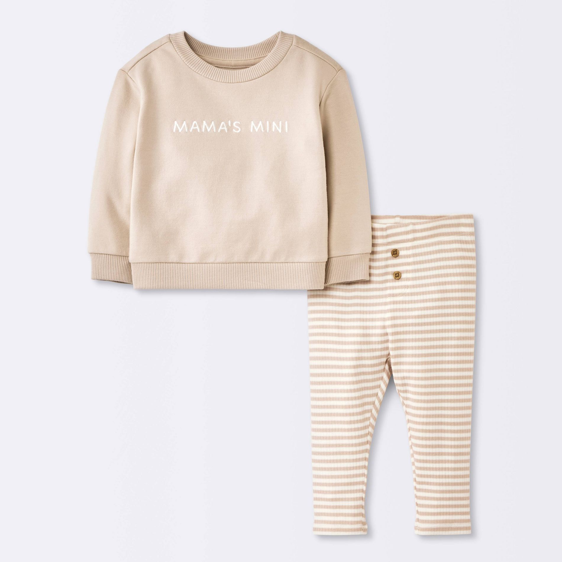 Baby Boys' 2pc Mama's Mini Embroidered Sweatshirt Set - Cloud Island™ Tan