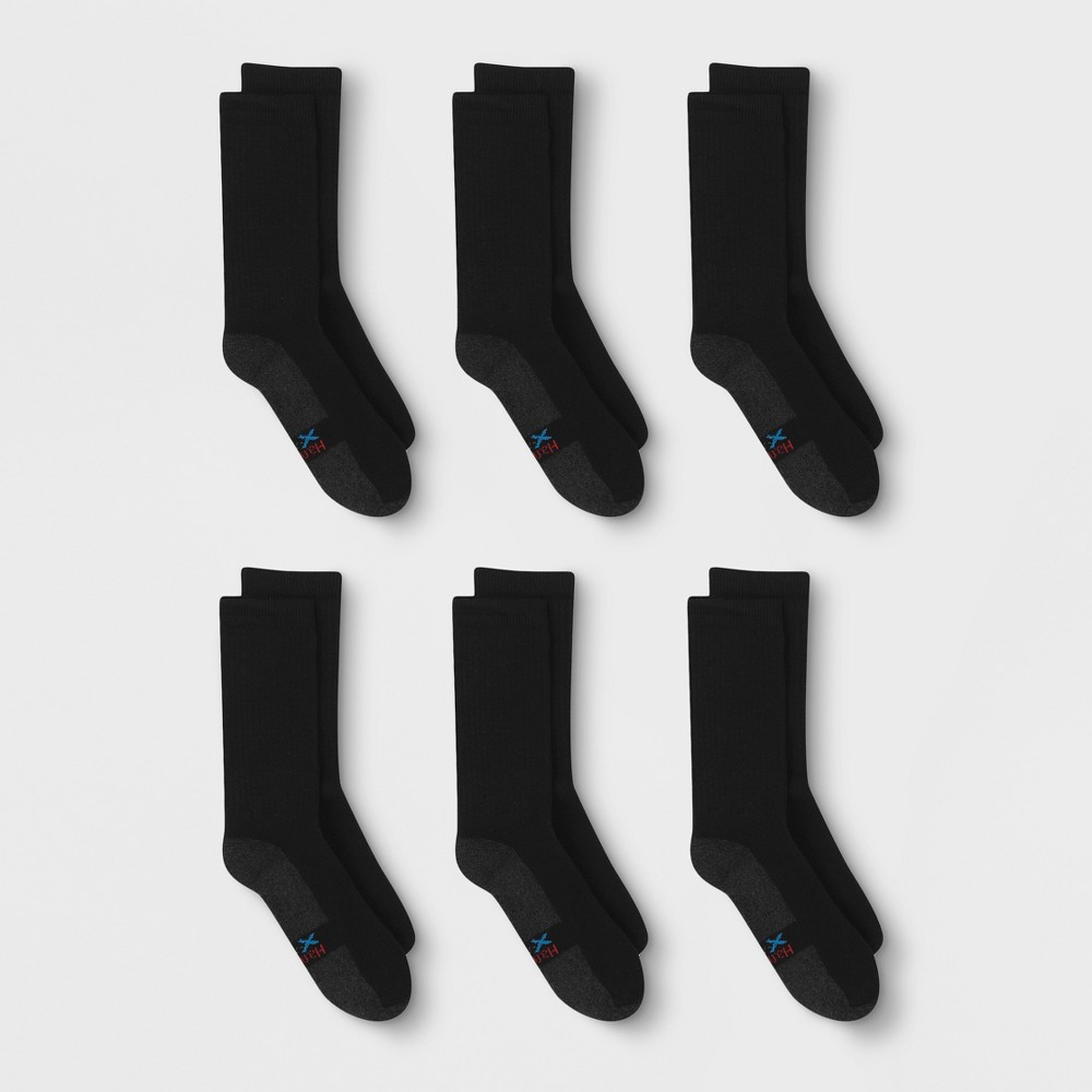 upc-038257757934-men-s-hanes-premium-xtemp-dry-6pk-black-crew-socks-size-6-12-upcitemdb