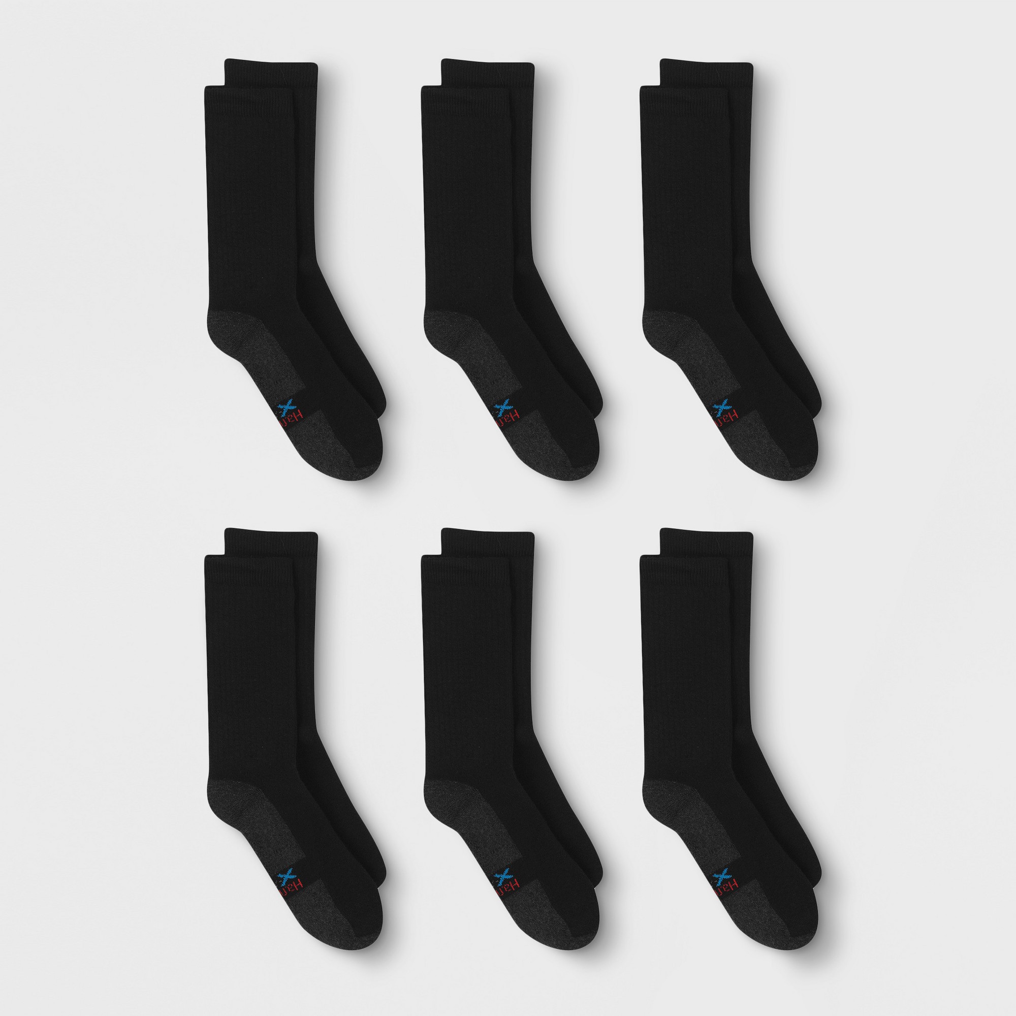 Men's Hanes Premium Xtemp Dry 6Pk Black Crew Socks, Size: Small