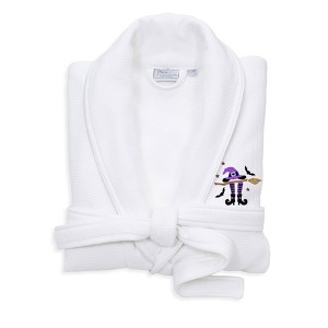 Linum Home Textiles Hotel Collection 100% Turkish Cotton Unisex Waffle Terry Embroidered Bathrobe with Satin Piped Trim - Hat-Broom-Legs - 1 of 4