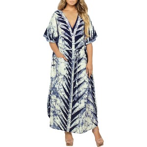 HAPPY BAY Women's Summer Pocket Nightgown Batik Caftan for Womens Sleepwear Long House Loungewear Dashiki Dress - 1 of 4