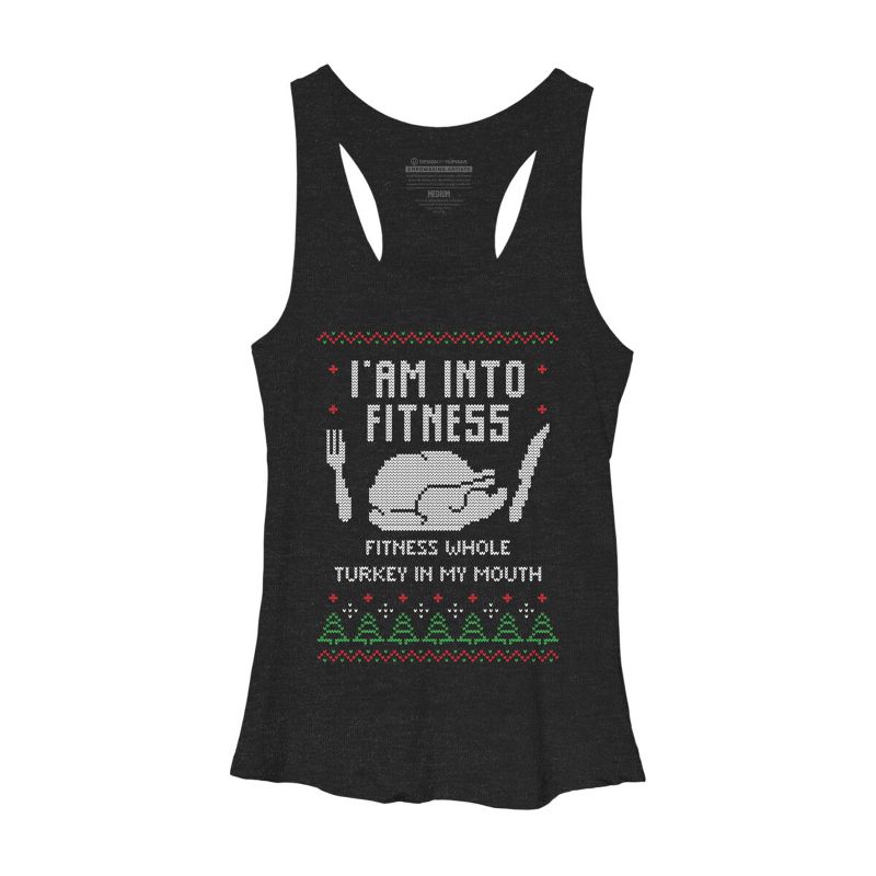 Women's Design By Humans Fitness Whole Turkey Ugly Christmas Sweater By shirtpublic Racerback Tank Top, 1 of 4