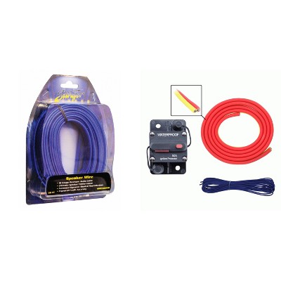 Metra MLAK8-10 50 Amp Breaker 8GA Tinned Pure Copper 10 foot Marine Wiring Kit with 16GA Matte Blue 50ft Tinned Oxygen-Free Copper Speaker Wire