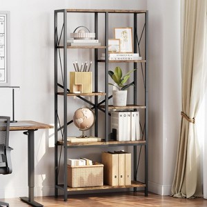 6 Tier Open Bookcase,Rustic Farmhouse Book Shelves,Industrial Wood and Black Metal Bookshelves,Mid Century Bookcase for Home Office Living Room - 1 of 4