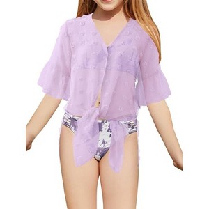 Girls Swimsuit Cover Up Kids Fashion Open Front Swimwear Swiss Polka Dot Summer Beach Dress - 1 of 4